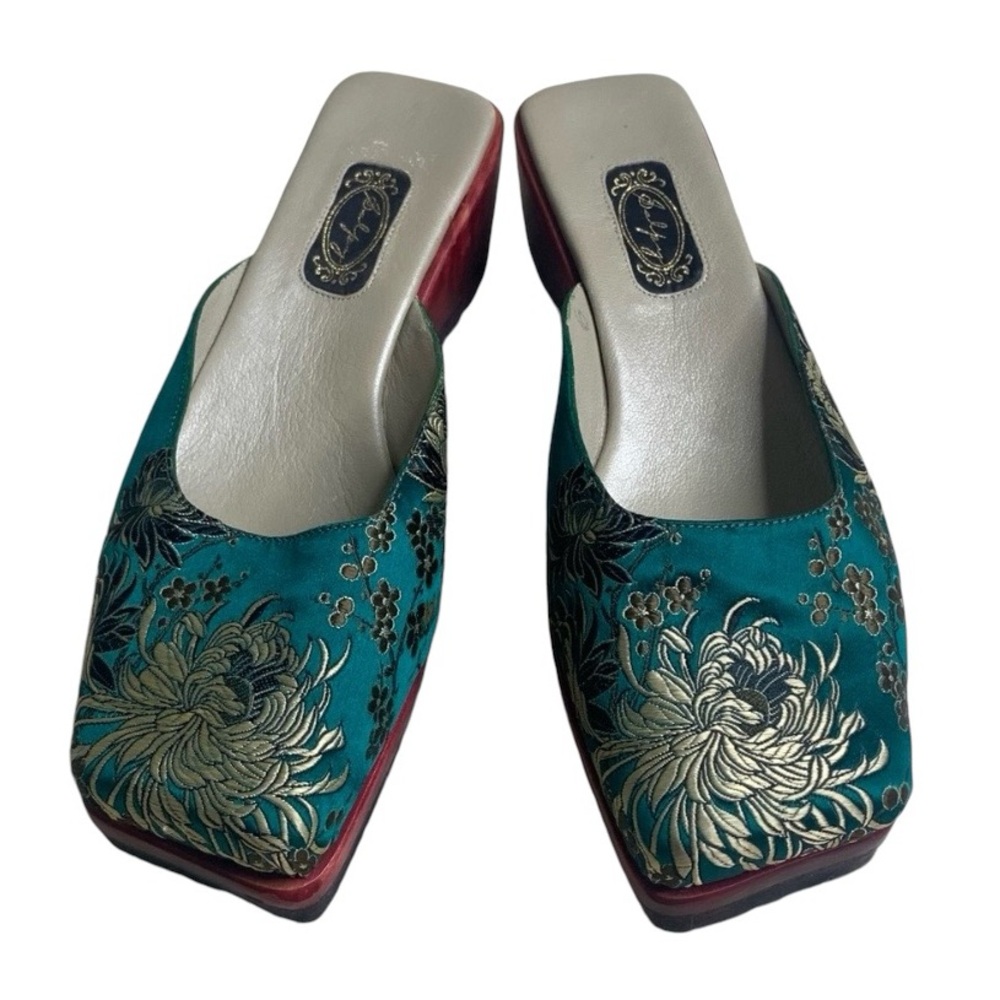 Salpy Silk Leather Sz 6 Slip On Mule Handmade Japanese Inspired Turquoise